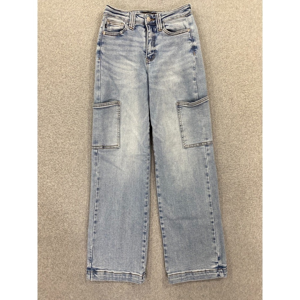 Judy Blue Wide Leg 0/24 (24x30) Mid‎ Rise Stretch Distressed Cargo Button Pocket